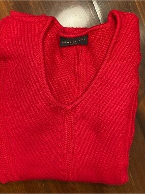 Lane Bryant Bright Red V-Neck Ribbed Sweater
